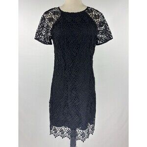 Anne Fontaine Cocktail Dress Black Lace 38 Short Sleeve Sheer Layered